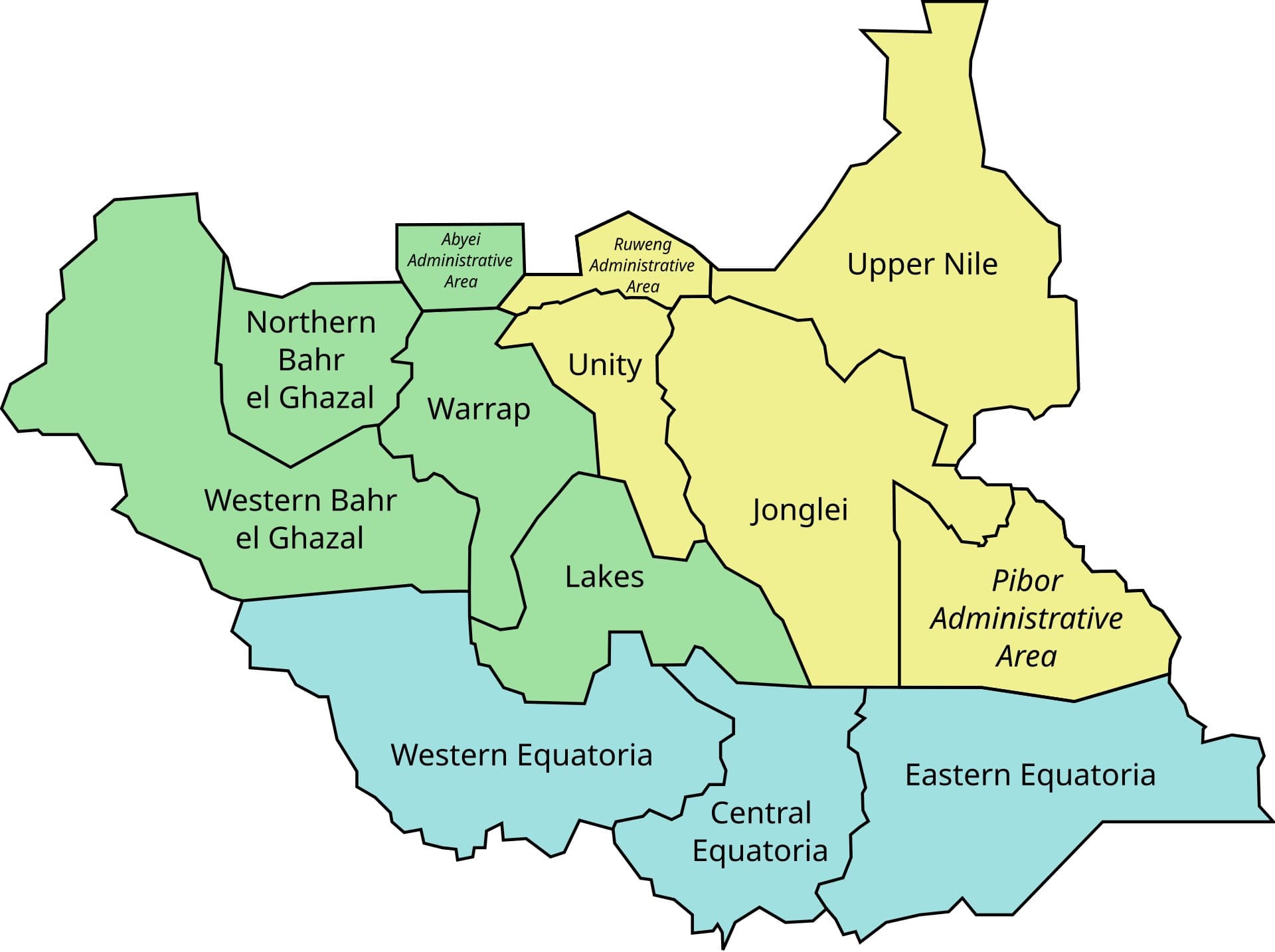 Map of South Sudan states